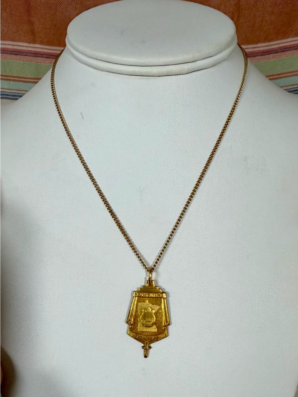 Vintage Style Gold Shield Pendant Necklace - 20”